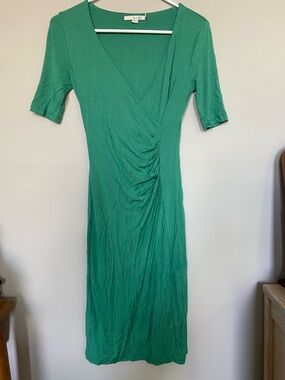 Boden Emerald Green Faux-Wrap Ruched Midi Dress